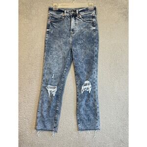 Express Slim Super High Rise Distressed Ripped Hem Blue‎ Wash Jeans Size 2S